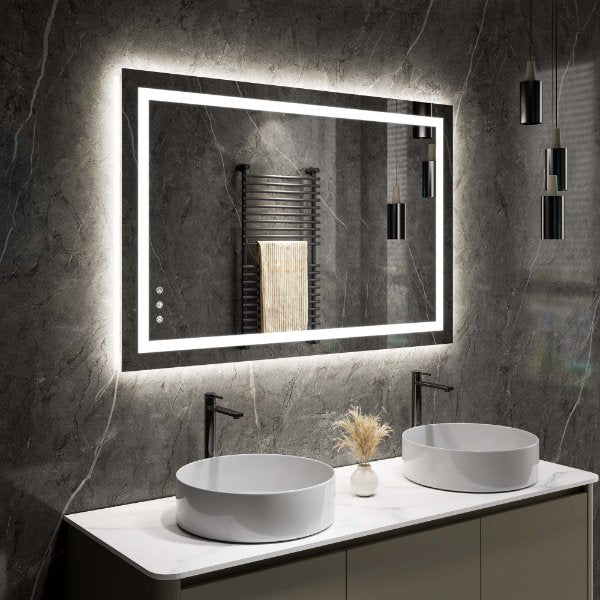Lily Frameless Rectangle Bathroom Mirror with Adjustable LED Lighting