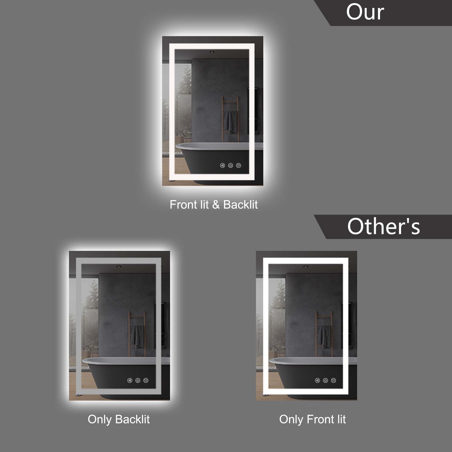Lily Frameless Rectangle Bathroom Mirror with Adjustable LED Lighting
