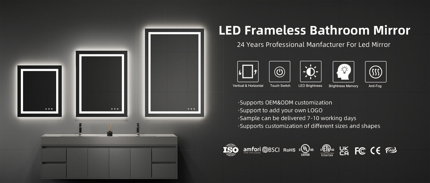 Lily Frameless Rectangle Bathroom Mirror with Adjustable LED Lighting
