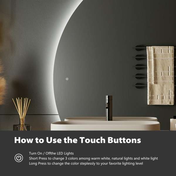 Nora Half Moon Bathroom Mirror with Adjustable Lighting
