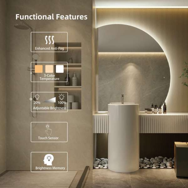 Nora Half Moon Bathroom Mirror with Adjustable Lighting