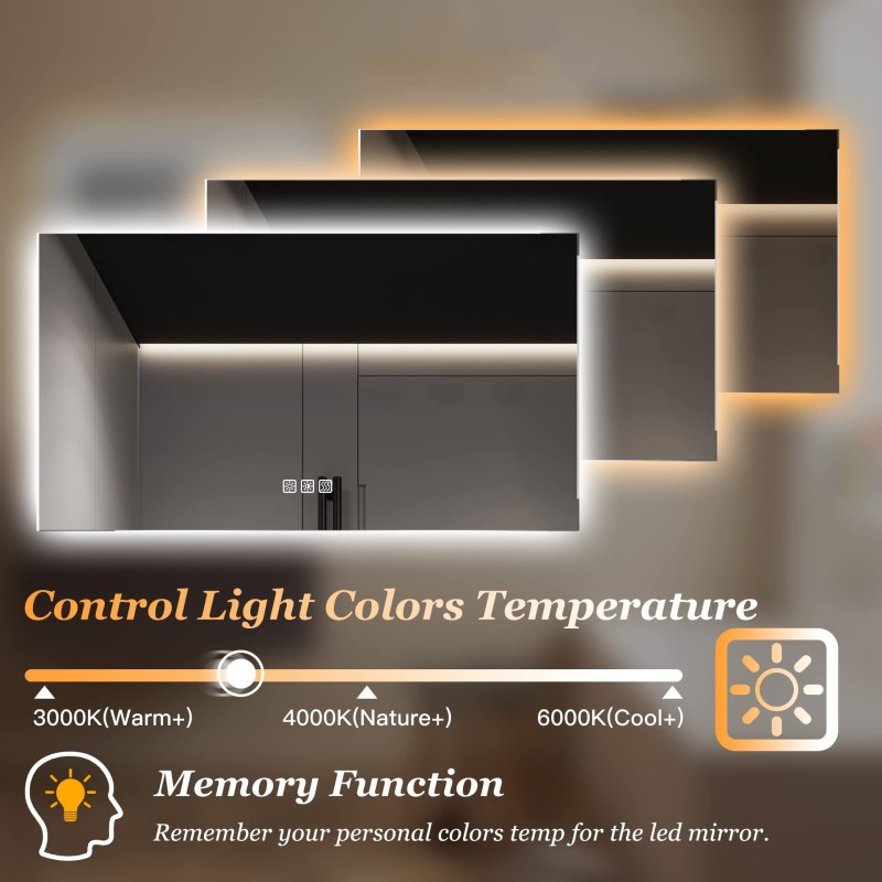 Emma 48×24 Inch LED Frameless Bathroom Mirror