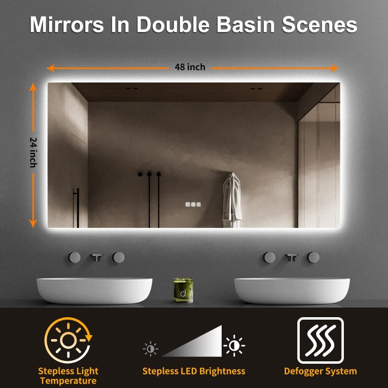 Emma 48×24 Inch LED Frameless Bathroom Mirror