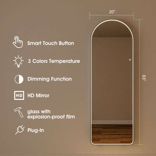 Sophie Arched Full-Length Mirror with Adjustable Lighting