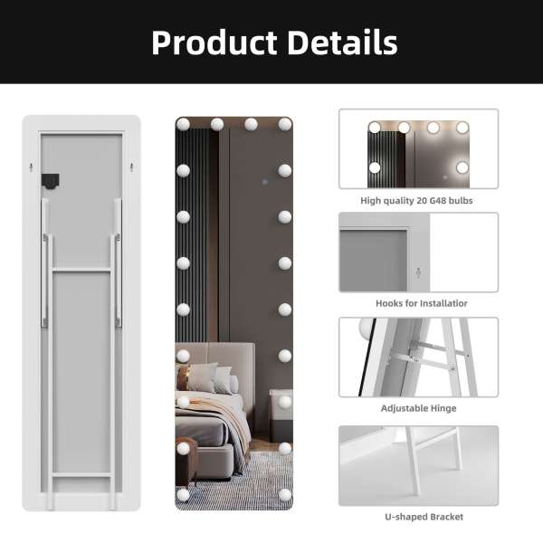 Chloe Hollywood Full-Length Mirror with Adjustable Lighting