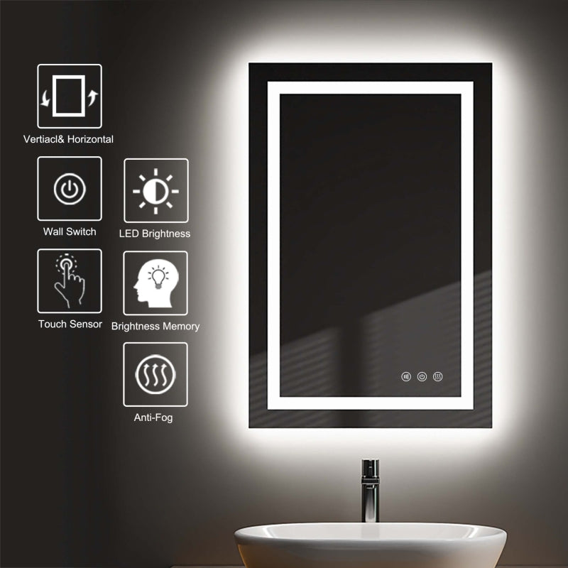 Lily Frameless Rectangle Bathroom Mirror with Adjustable LED Lighting